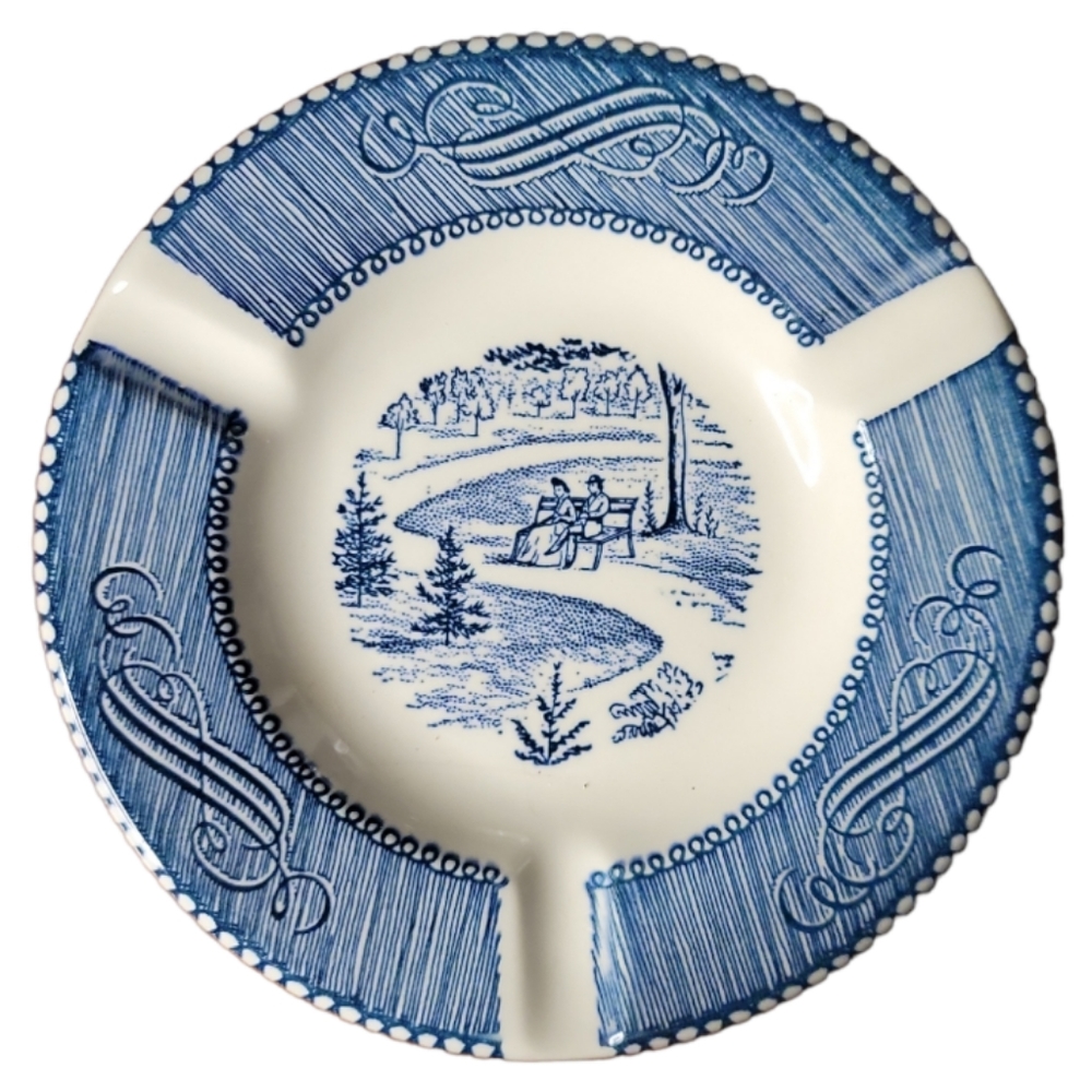 Vtg Small Ashtray Currier & Ives Blue ROYAL (USA) CENTRAL PARK Ceramic